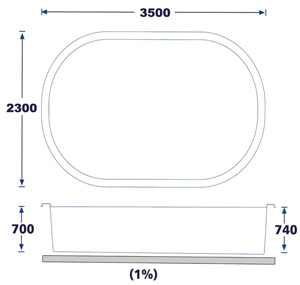 Dimensions de la coque piscine polyester MINI FORMENTERA Dimensions de la coque piscine polyester MINI FORMENTERA