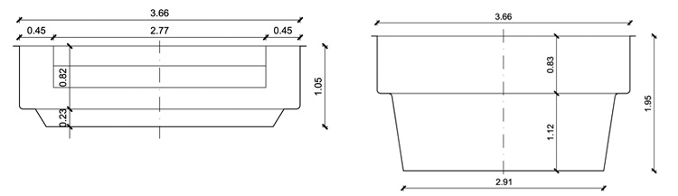 Dimensions coque piscine Porto Ferro 900 face Dimensions coque piscine Porto Ferro 900 face