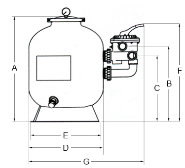 Dimensions filtre à sable Caliente Side Dimensions filtre à sable Caliente Side