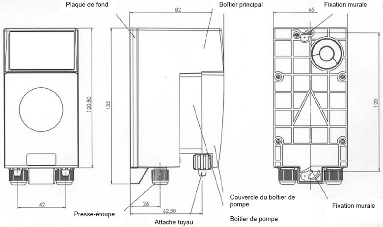 Dimensions de la pompe doseuse Dinodos EASY Dimensions de la pompe doseuse Dinodos EASY