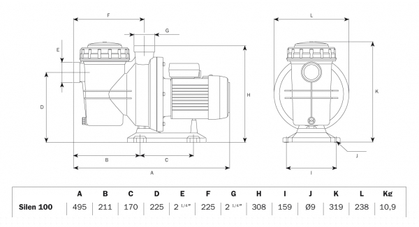 Dimensions pompe ESPA SILEN 100 Dimensions pompe ESPA SILEN 100