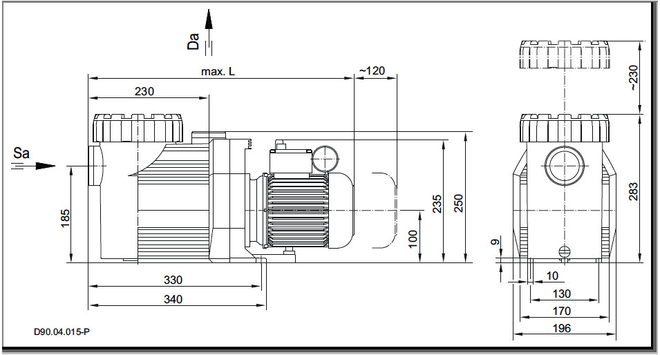 Dimensions de la pompe BADU P 90 Dimensions de la pompe BADU P 90