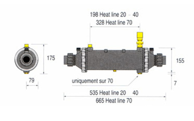 Echangeur Thermique Zodiac HEAT LINE NU: Dimensions en mm Echangeur Thermique Zodiac HEAT LINE NU: Dimensions en mm
