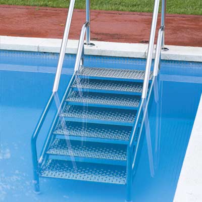 Échelle Inox Pour Piscine - 4 Marches, Acier Inox Poli, Tube 43 Mm, Pieds Caoutchouc