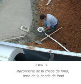 Maçonnerie de la chape de fond, pose de la bonde de fond Maçonnerie de la chape de fond, pose de la bonde de fond