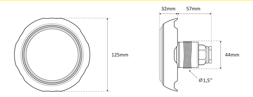 Dimensions mini projecteur LED Seamaid Dimensions mini projecteur LED Seamaid