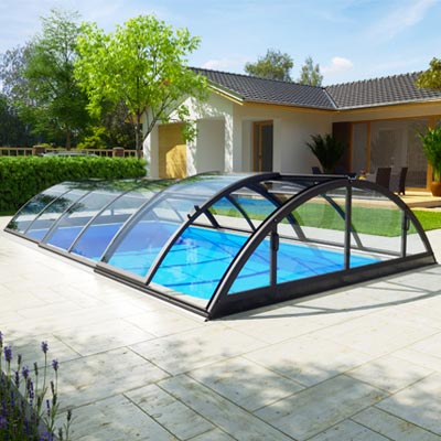 abri Piscine Hors Sol, Tente de Piscine Tissu 590x520x250 cm Bleu