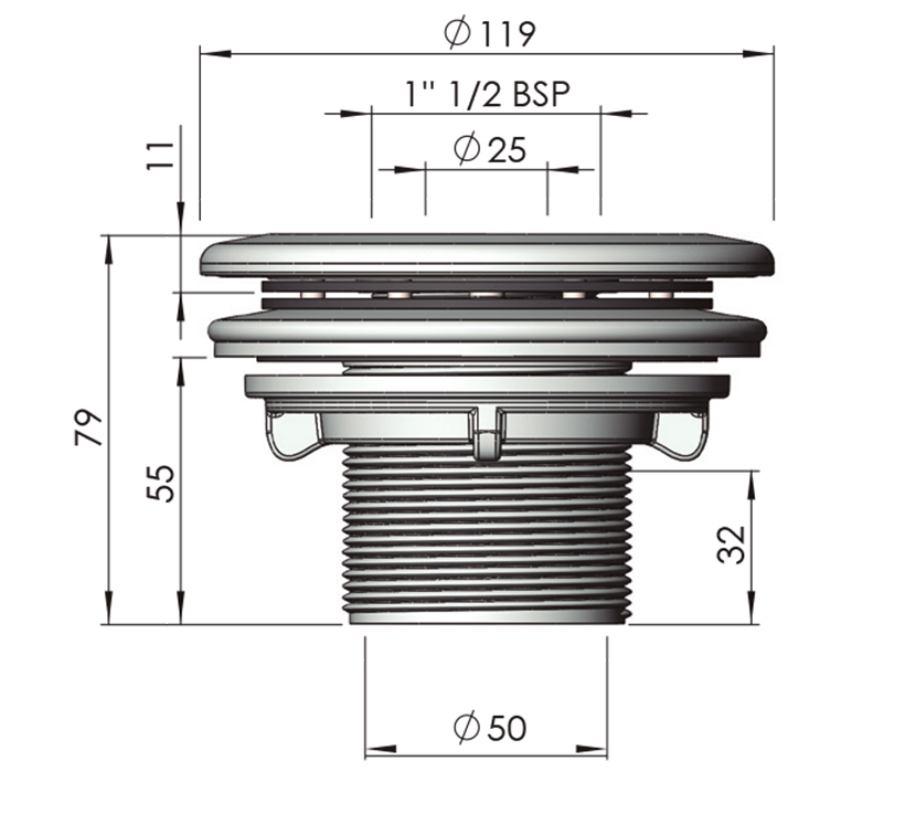 Dimensions Buse de refoulement liner Astral Multiflow à visser