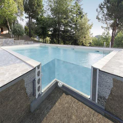 Kit piscine Blocs Polystyrène TRADIPOOL MASTER 8x4m H1.50m - Filtration, pièces à sceller, plomberie, échelle inox et margelles