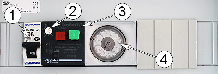 Détails des commandes du coffret électrique pour filtration piscine ABATIK