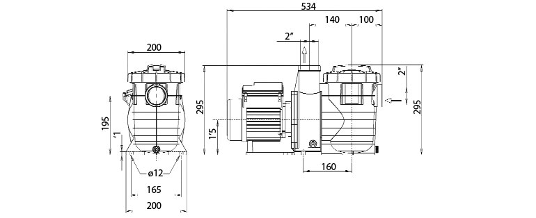 Schema des dimensions de la pompe de piscine Filtra N KSB