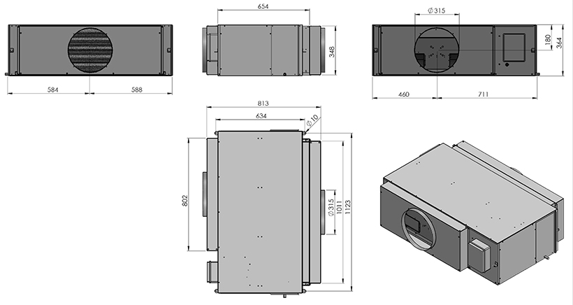 Dimensions déshumidification gainable DTF 126