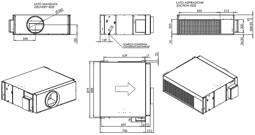 Dimensions déshumidification gainable DTF 66