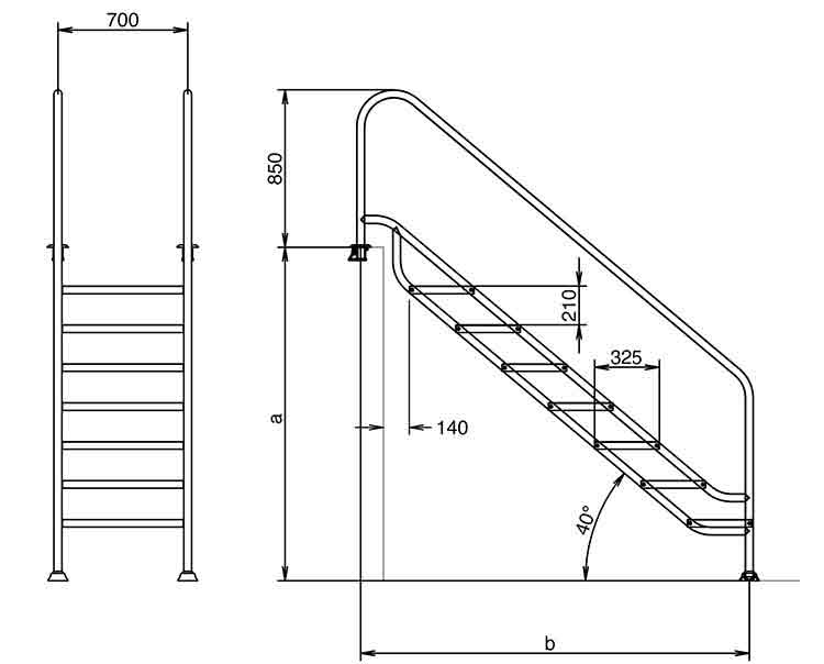 dimensions escalier piscine inoxydable