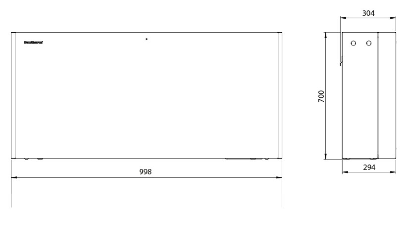 Dimensions face avant déshumidificateur encastré Dantherm CDP 40 T