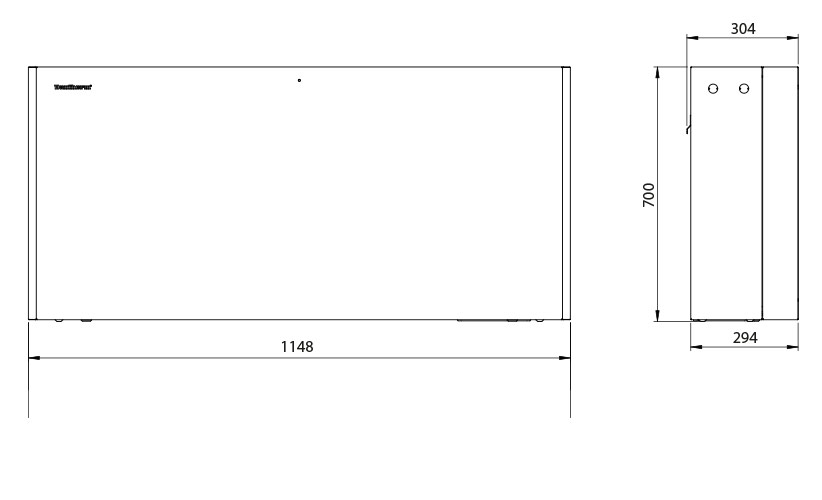 Dimensions face avant déshumidificateur encastré Dantherm CDP 50 T