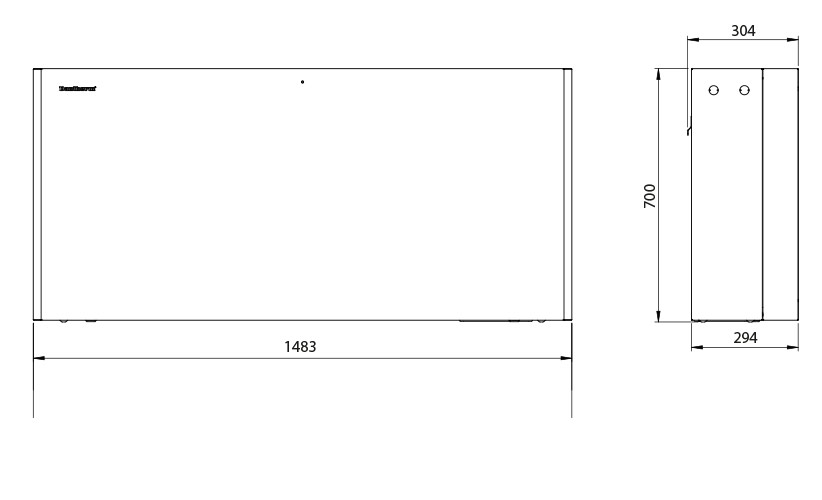 Dimensions face avant déshumidificateur encastré Dantherm CDP 70 T