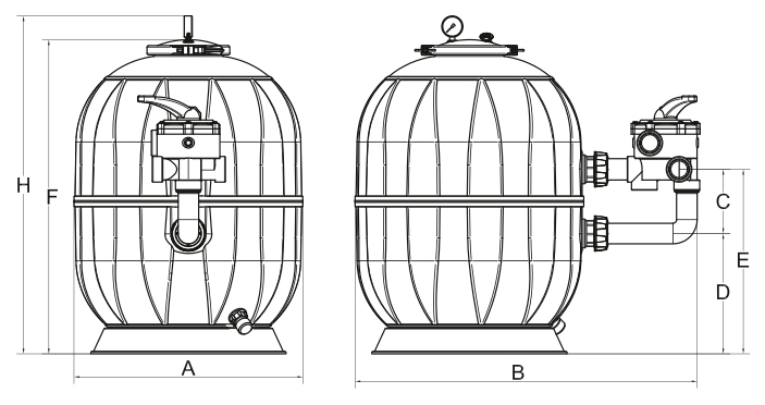 Dimensions du filtre Aquarius side