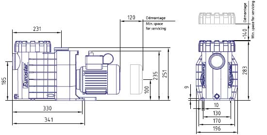 Schema des dimensions pompe eurostar