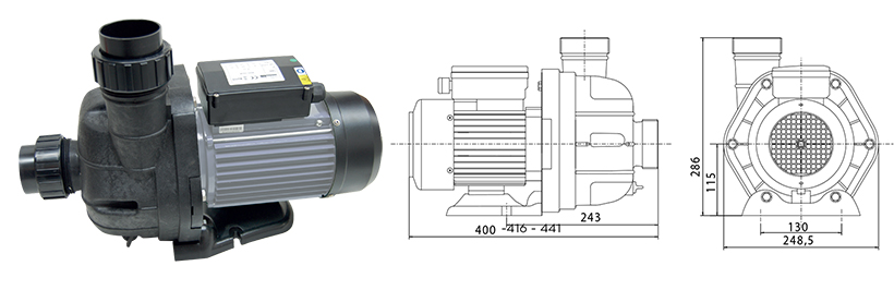 Dimensions pompe Mgd pour kit balneo JET VAG