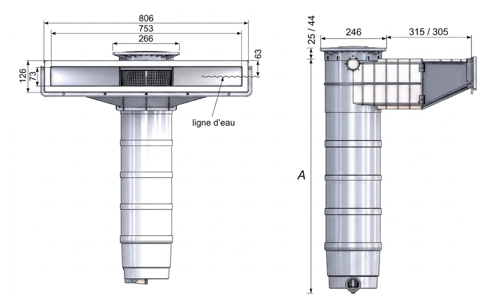 Dimensions du Skimfiltre A800