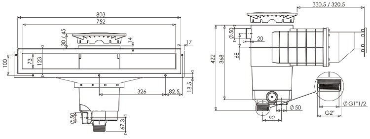 dimensions skimmer weltico A800 inox béton liner panneau