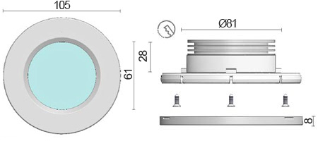 dimensions spot halogène rond Teddington pour hammam