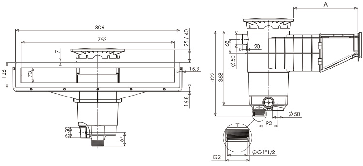 dimensions skimmer weltico a800 abs panneau