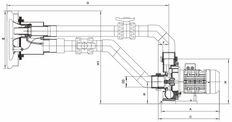 Schema des dimensions de la nage à contre courant Caliente Tornado 70