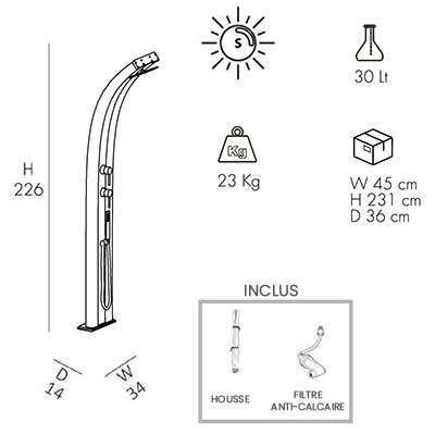 Dimensions douche solaire Dada D340 Top Line