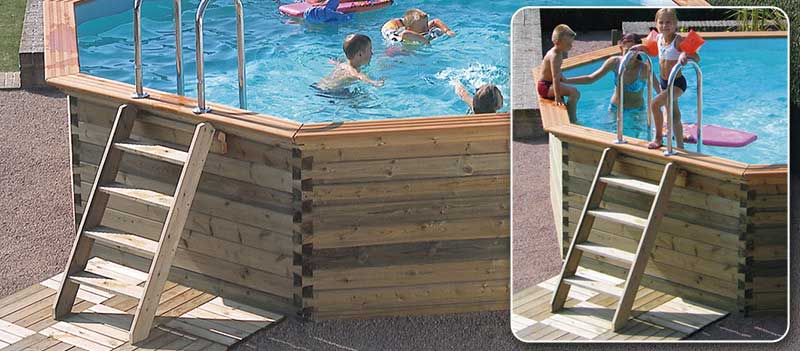 Escalier en bois exotique pour accès aux piscines hors sol GARDIPOOL