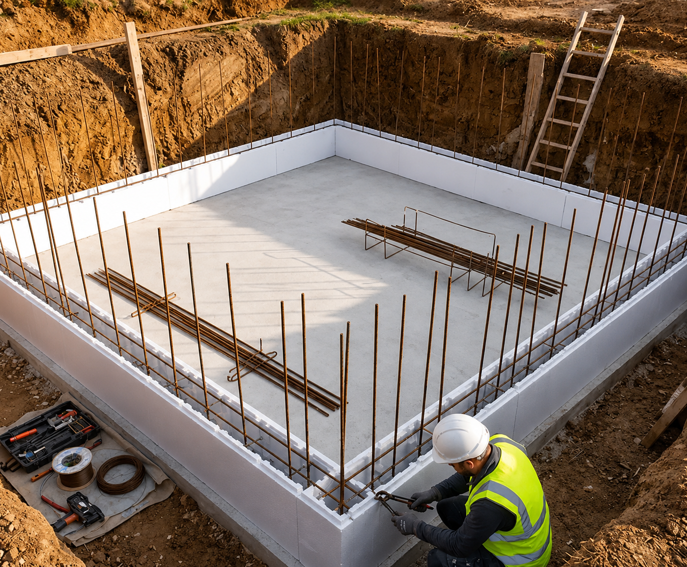 Etape d'assemblage et ferraillage du kit piscine polystyrène