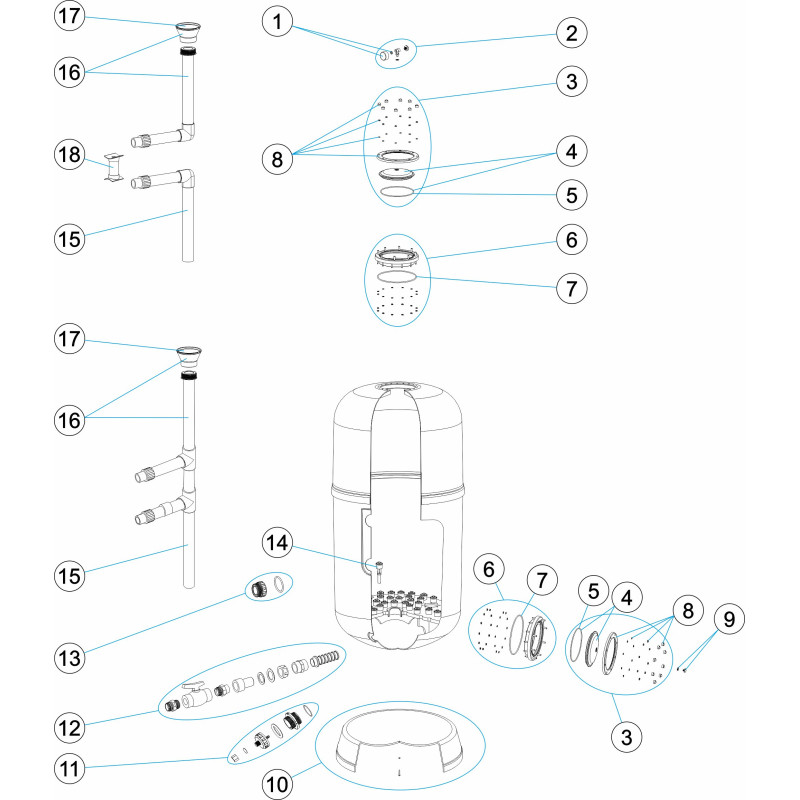 Pièces détachées pour Filtre ARTIC Ø 650-800-950 plancher à crépines