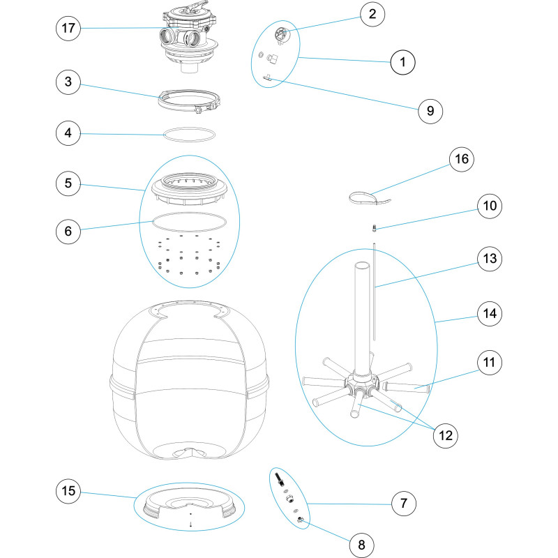 Pièces détachées pour Filtre ASTER TOP Ø 550 avec collier de serrage