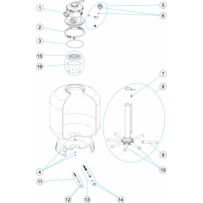 Pièces détachées pour Filtre HAWAII TOP Ø 400, 500, 650, 750, 900