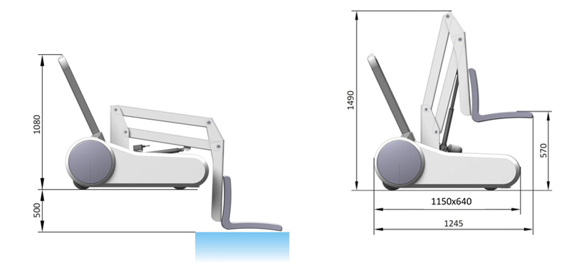 Siège élévateur mobile I-swim, les dimensions