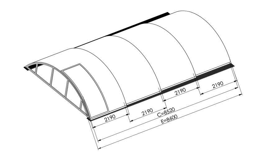 Dimensions longueur abri piscine silhouette XL
