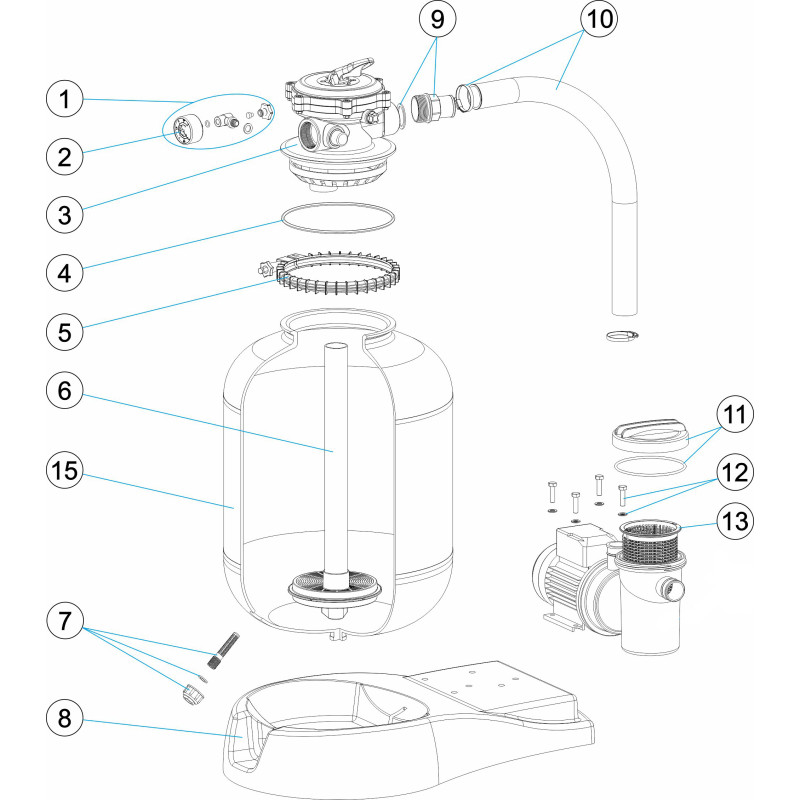 Pièces détachées pour Groupe de filtration monobloc P-XPERT 6/8 - Ø 400 - vanne Ø 38mm