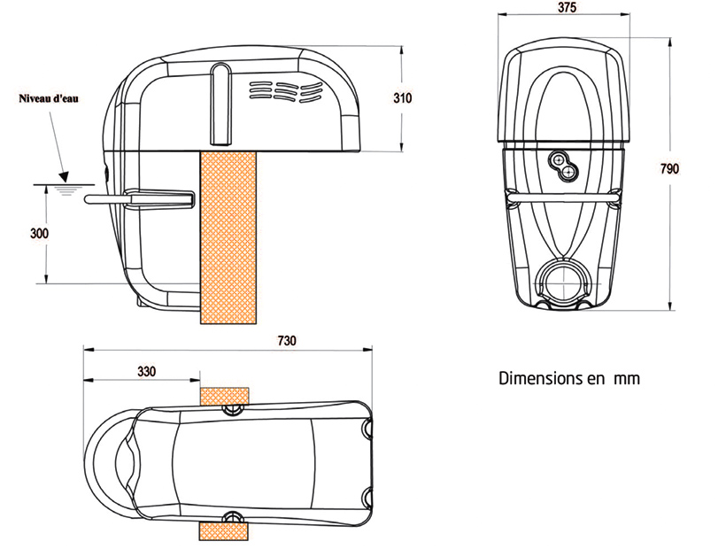 Dimensions de la nage à contre-courant Jet Luxe