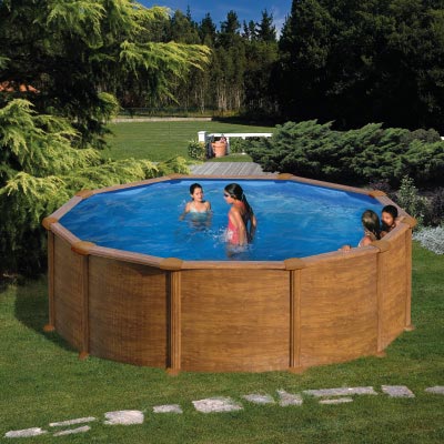 Piscine hors sol acier aspect bois ronde MAURITIUS, 460 x 132 cm