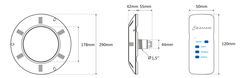 Dimensions projecteur plat à led Seamaid