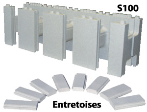 Bloc S100 et ses entretoises servant à créer avec des parois courbées