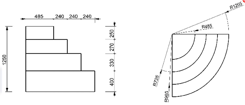 Schema Escalier sous liner Red Pool angle 1/4 rond petit modele
