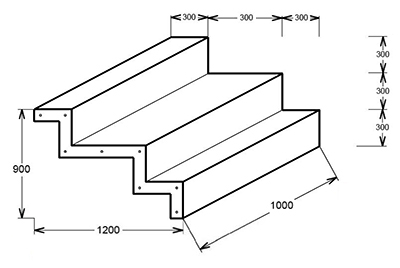 Schema Escalier sous liner Red Pool droit modulaire 3m