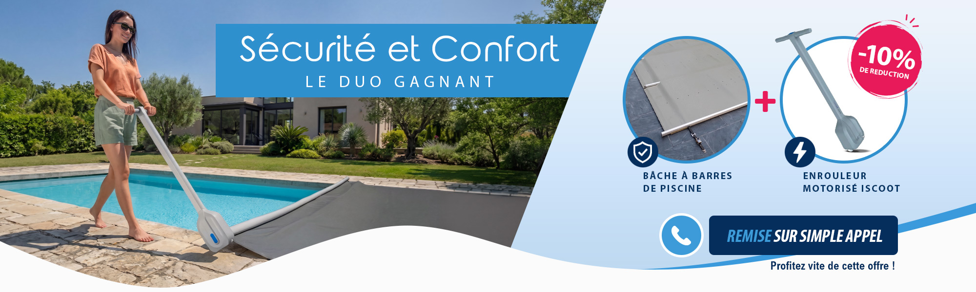 Couverture de sécurité à barres et enrouleur Iscoot