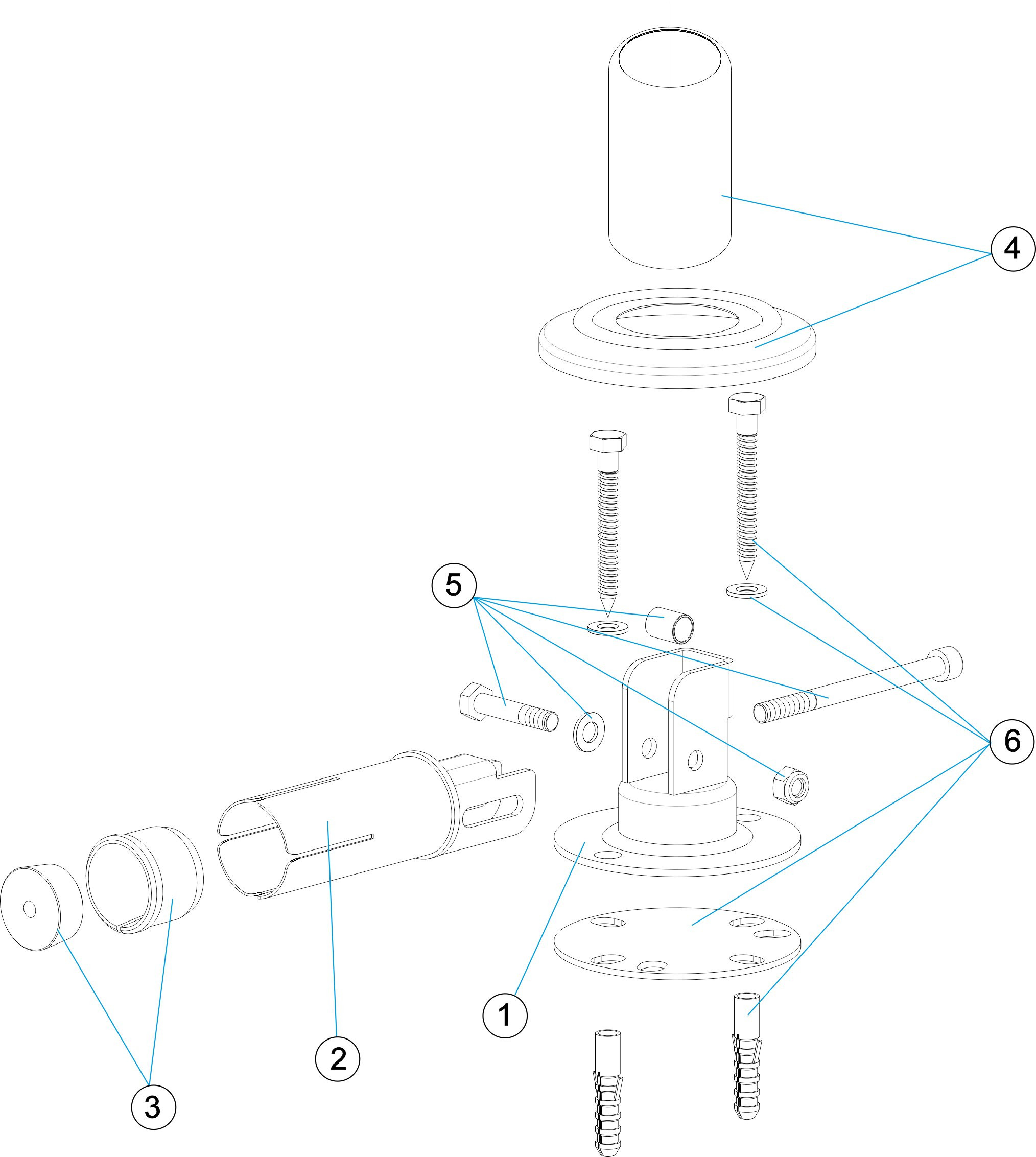 Pièces détachées pour Fixation articulée tube Ø 43 avec plaquette à visser