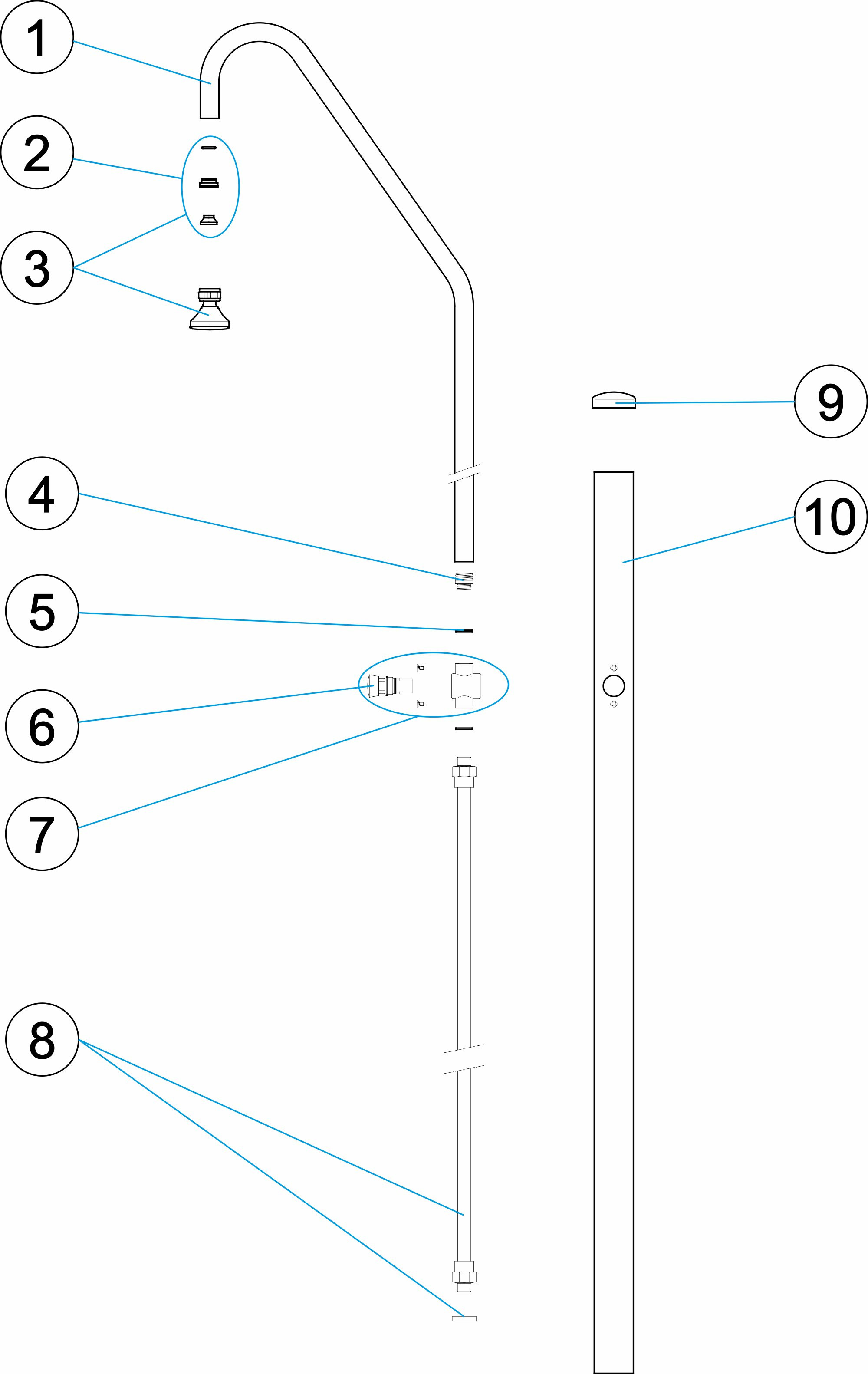 Pièces détachées pour Douche 1 pommeau et 1 robinet temp. tube Ø 63