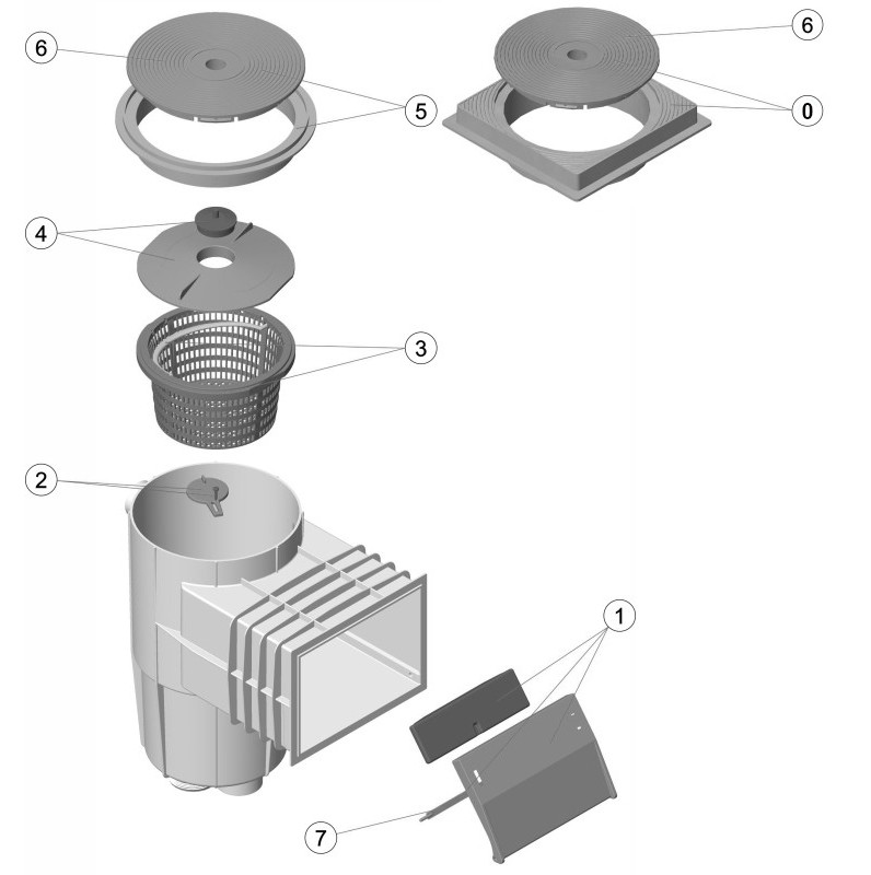 Pièces détachées pour Skimmer 15L PH STANDARD couvercle rond