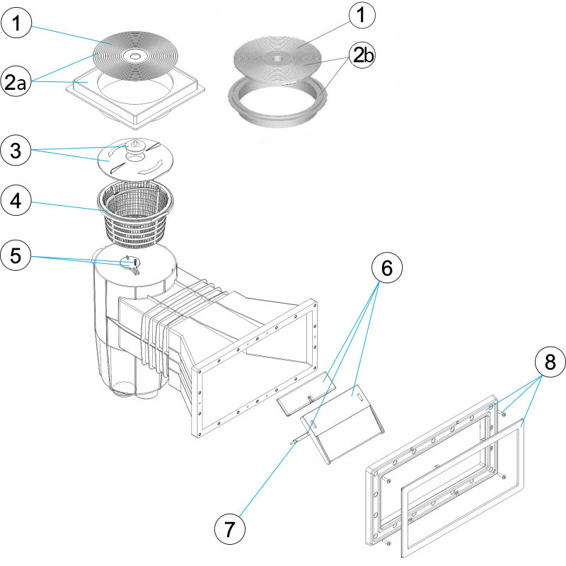 Pièces détachées pour Skimmer standard 15L grande meurtrière BETON