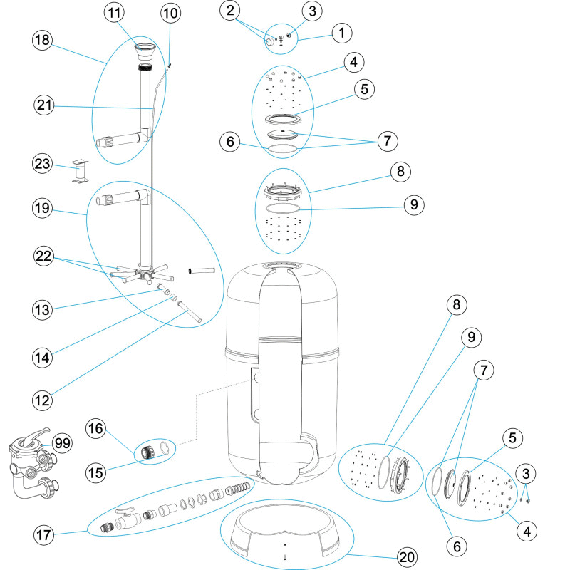 Pièces détachées pour Filtre ARTIC Ø 500-650-800-950 avec trou d'homme